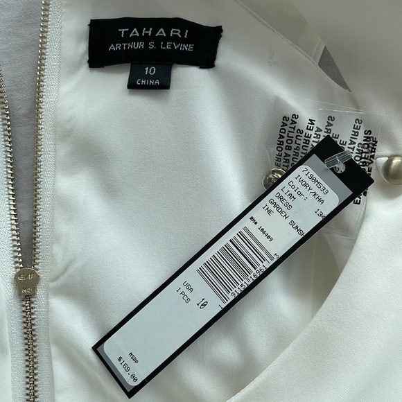 Tahari Sheath Dress, White and and Tan Color Block with Lace Overlay - Picture 6 of 7